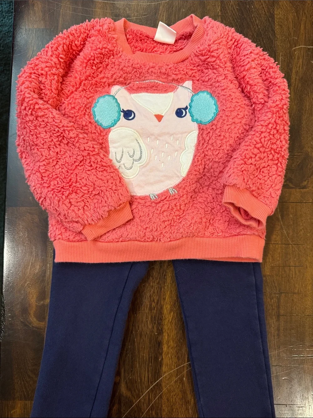 Gymboree Coral Sherpa Owl Sweatshirt with Navy Leggings